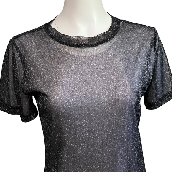 Jonathan Simkhai Standard Shirt Black Silver Metallic Mesh Tee Womens Size Small - Picture 5 of 11